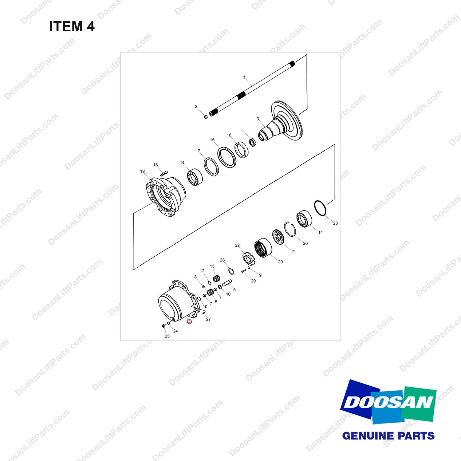 101529-01792 HUB ASSY;LH - full parts diagram, item 4 marked - genuine Doosan / Bobcat forklift part
