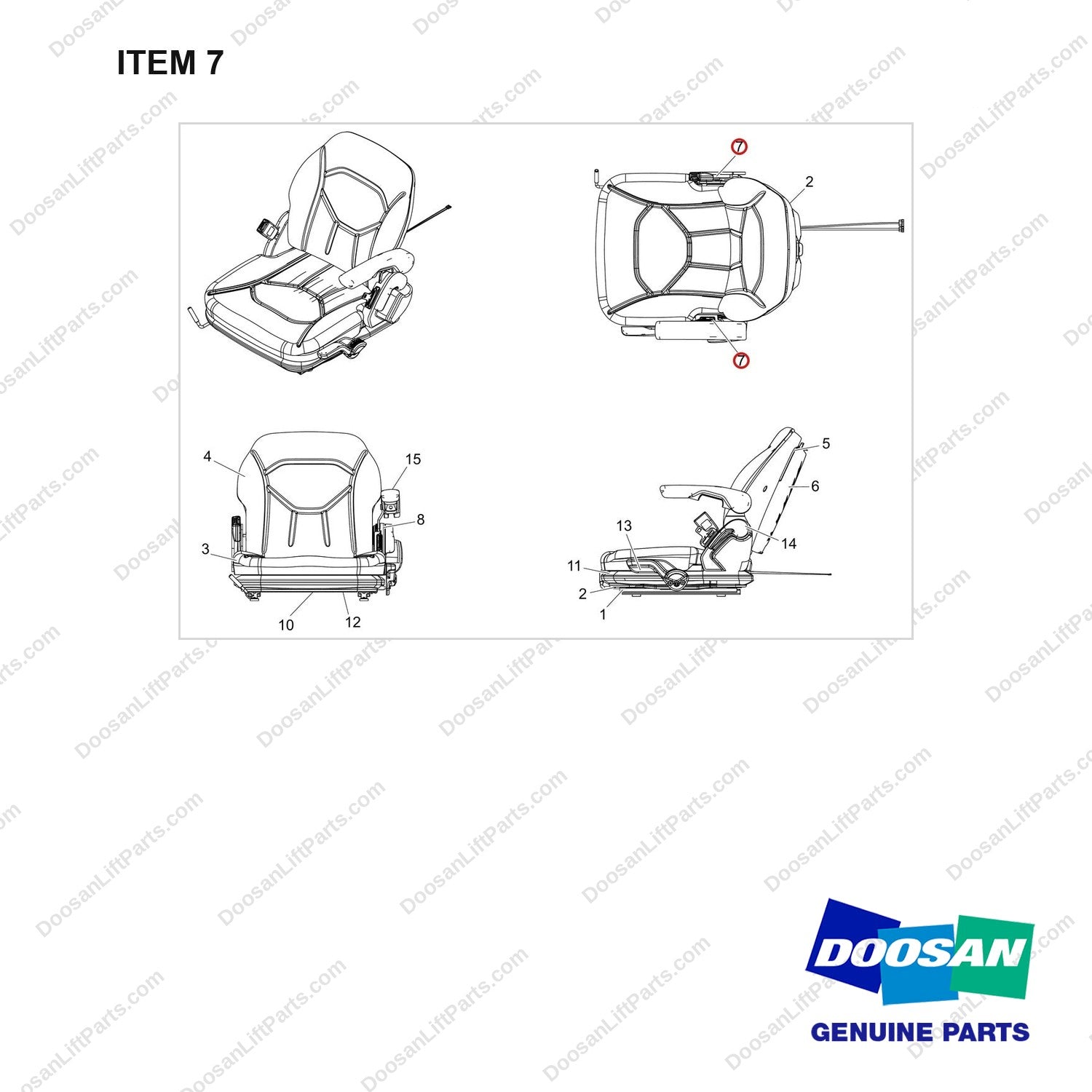 101529-01993 SEAT;DAEWON,SUSPEN,VIN,FINGER - full parts diagram, item 7 marked - genuine Doosan / Bobcat forklift part