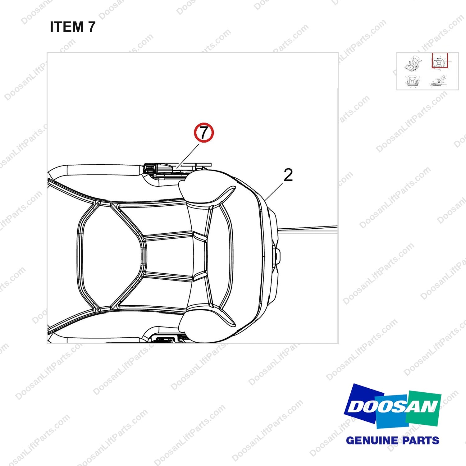 101529-01993 SEAT;DAEWON,SUSPEN,VIN,FINGER - parts diagram, item 7 shown - genuine Doosan / Bobcat forklift part