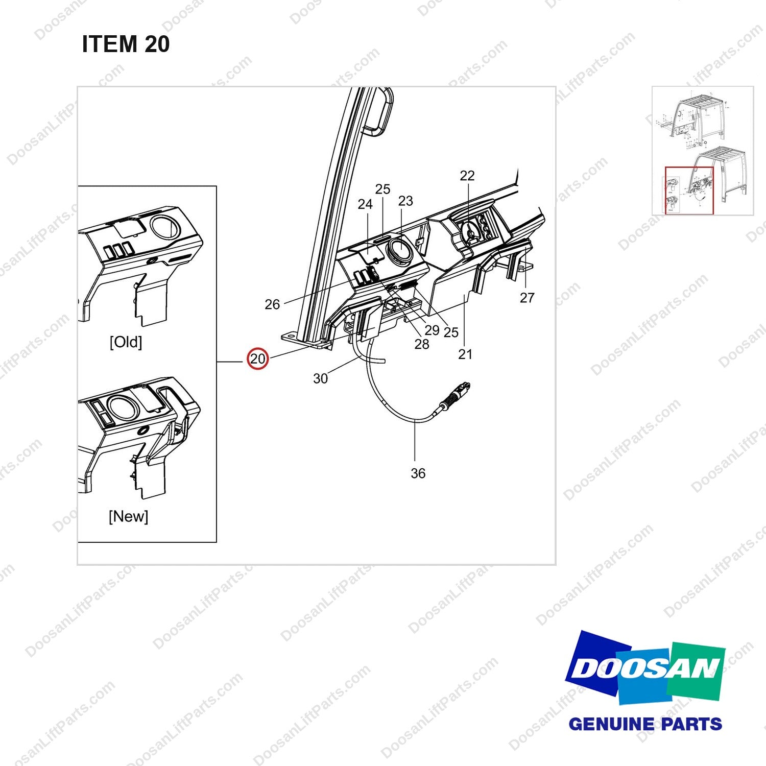 101529-02005 GUARD GROUP;OVERHEAD - parts diagram, item 20 shown - genuine Doosan / Bobcat forklift part