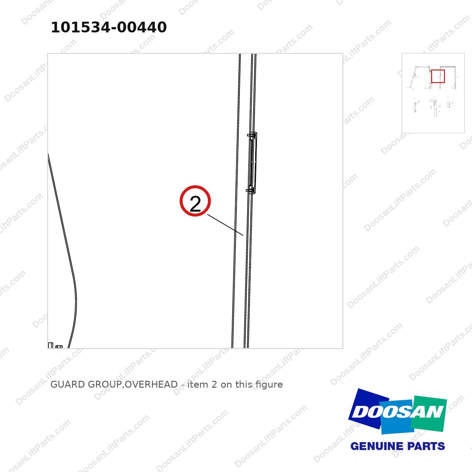 101534-00440 GUARD GROUP,OVERHEAD - parts diagram, item 2 shown - genuine Doosan / Bobcat forklift part