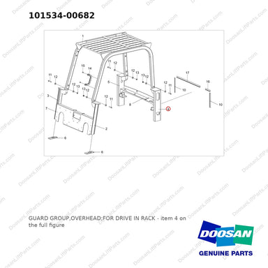101534-00682 GUARD GROUP,OVERHEAD;FOR DRIVE IN RACK - full parts diagram, item 4 marked - genuine Doosan / Bobcat forklift part
