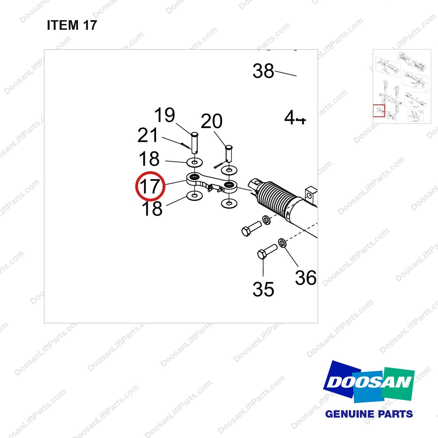 101539-00728 AXLE GROUP,STEER;STANDARD WHEEL, D70S-9 - parts diagram, item 17 shown - genuine Doosan / Bobcat forklift part