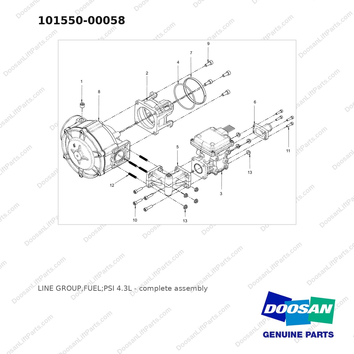101550-00058 LINE GROUP,FUEL;PSI 4.3L - full parts diagram - genuine Doosan / Bobcat forklift part