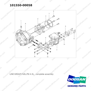 101550-00058 LINE GROUP,FUEL;PSI 4.3L - full parts diagram - genuine Doosan / Bobcat forklift part
