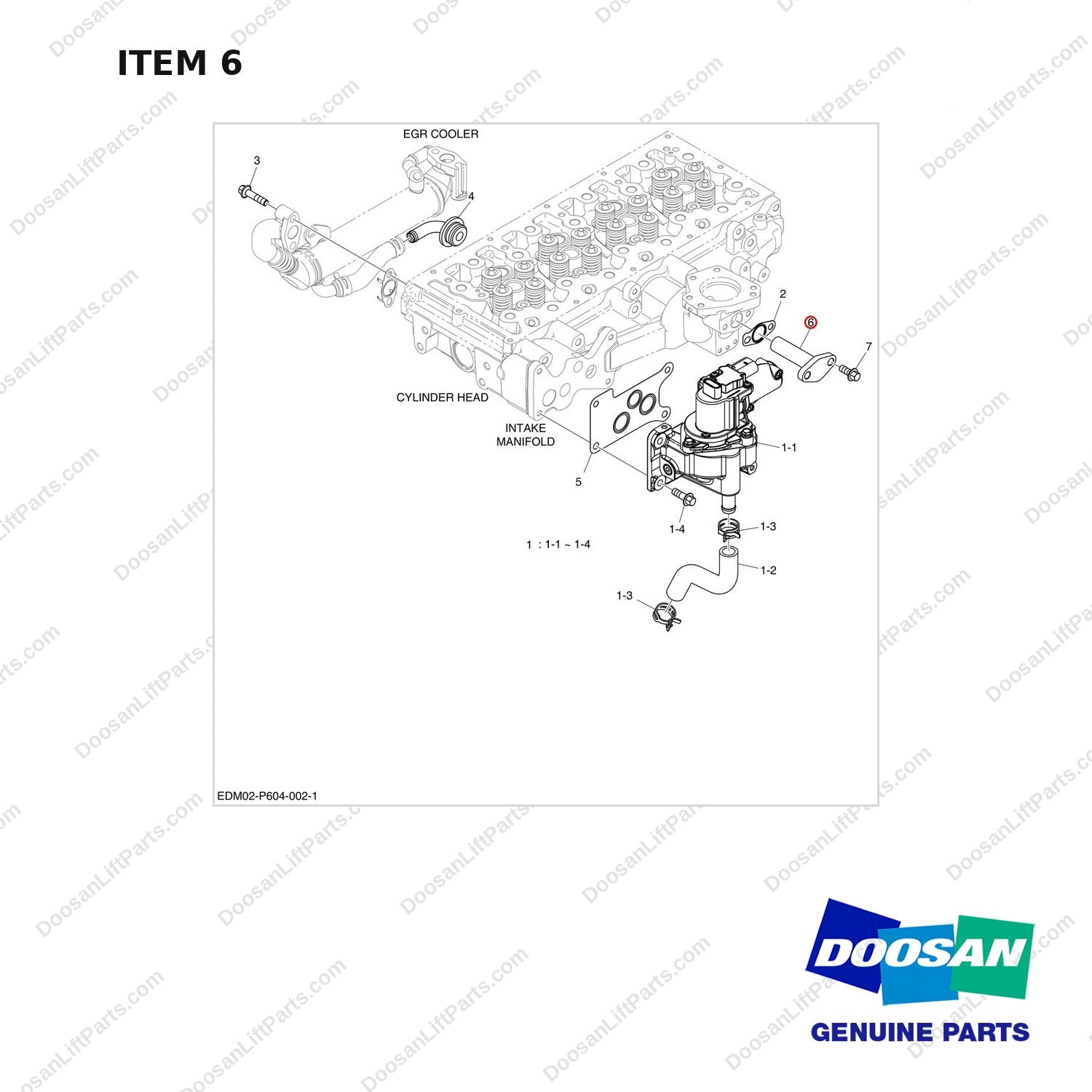 101550-00060B EGR,INTAKE/EXHAUST SYSTEM - full parts diagram, item 6 marked - genuine Doosan / Bobcat forklift part