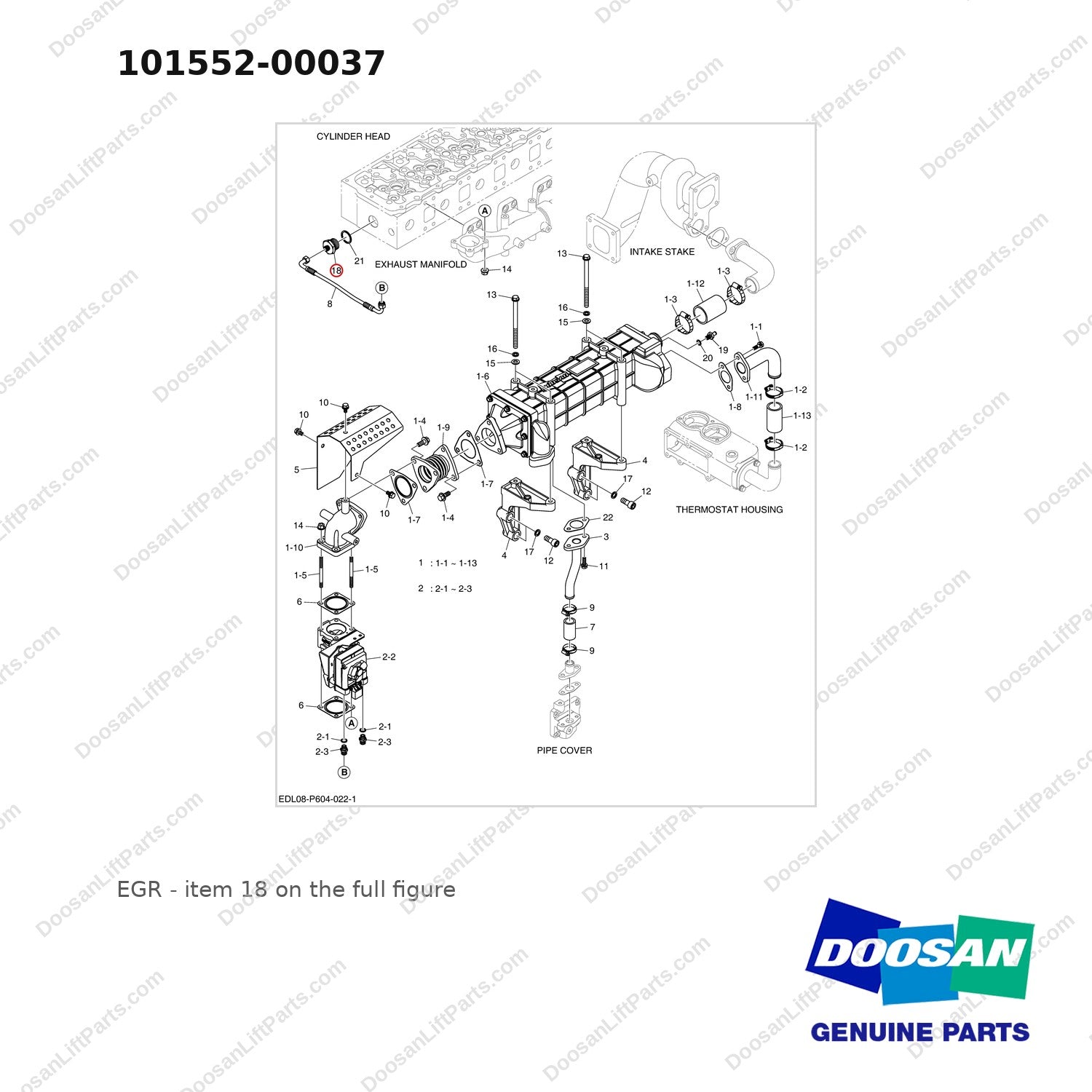101552-00037 EGR - full parts diagram, item 18 marked - genuine Doosan / Bobcat forklift part