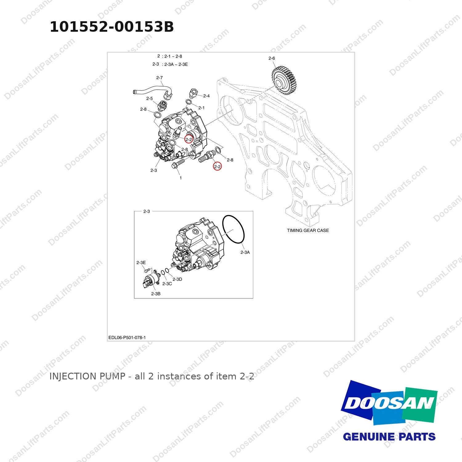 101552-00153B INJECTION PUMP - full parts diagram, item 2-2 marked - genuine Doosan / Bobcat forklift part