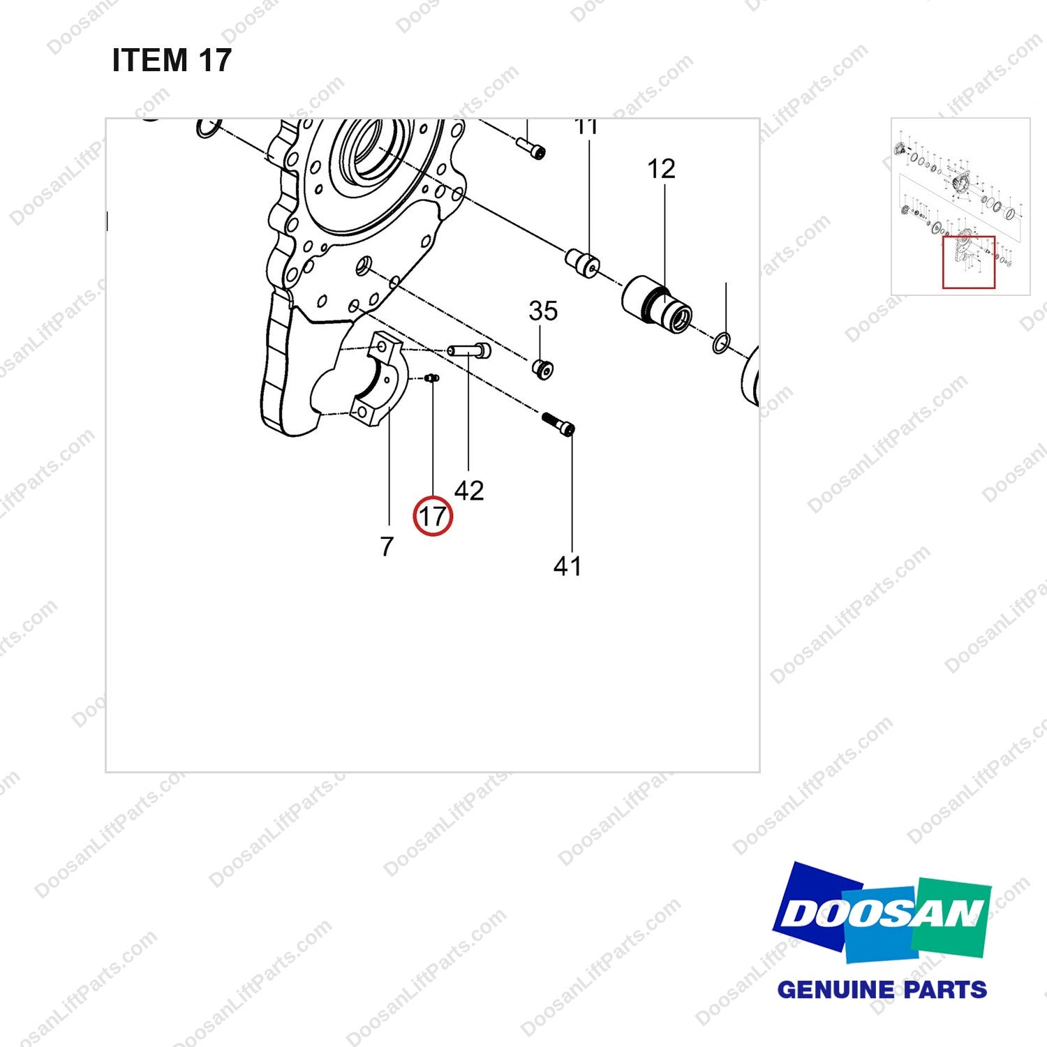 101552-00996 AXLE ASSY,DRIVE;RH - parts diagram, item 17 shown - genuine Doosan / Bobcat forklift part