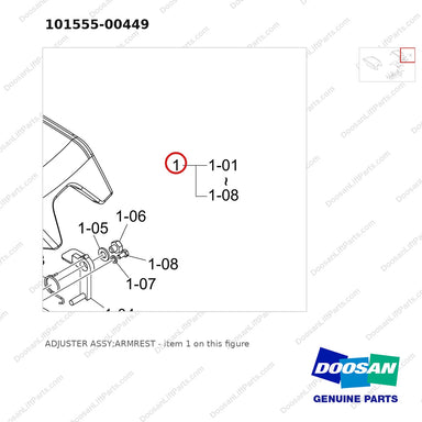 101555-00449 ADJUSTER ASSY;ARMREST - parts diagram, item 1 shown - genuine Doosan / Bobcat forklift part