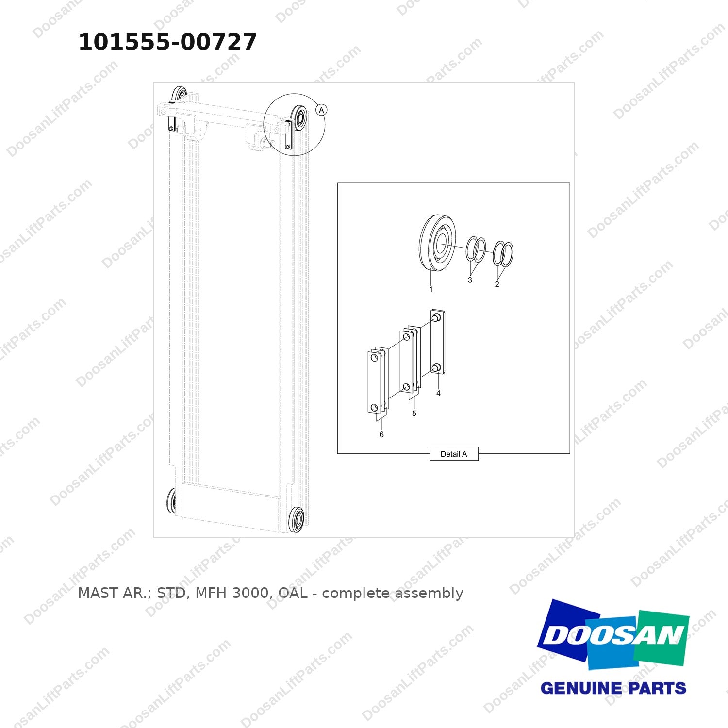101555-00727 MAST AR.; STD,  MFH 3000, OAL - full parts diagram - genuine Doosan / Bobcat forklift part