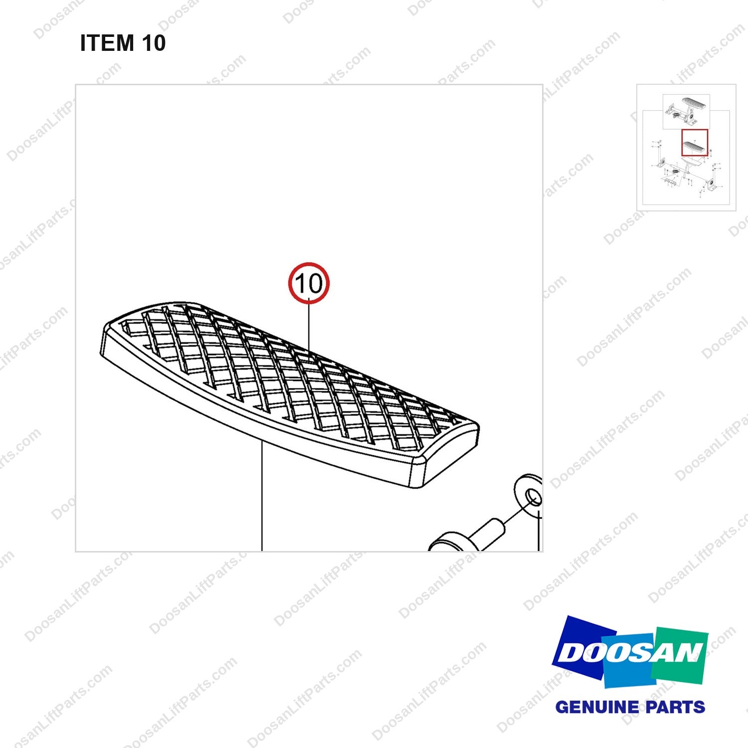 101555-00768 PEDAL;PALLET CLAMP - parts diagram, item 10 shown - genuine Doosan / Bobcat forklift part