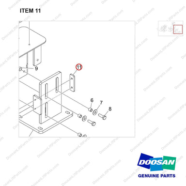 101555-00810 PLATE ASSY;ARMREST - parts diagram, item 11 shown - genuine Doosan / Bobcat forklift part
