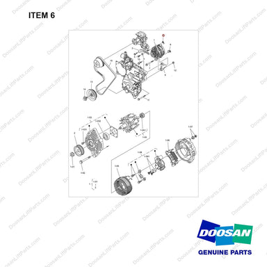 101582-01633 PULLEY & ALTERNATOR GP - full parts diagram, item 6 marked - genuine Doosan / Bobcat forklift part
