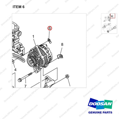 101582-01633 PULLEY & ALTERNATOR GP - parts diagram, item 6 shown - genuine Doosan / Bobcat forklift part
