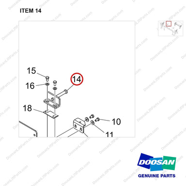 101583-00201 SUPPORT ASSY;REAR HOOD,D70S-9 - parts diagram, item 14 shown - genuine Doosan / Bobcat forklift part