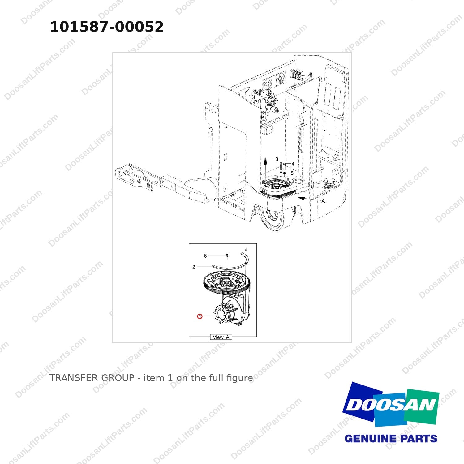 101587-00052 TRANSFER GROUP - full parts diagram, item 1 marked - genuine Doosan / Bobcat forklift part