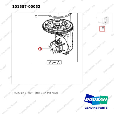 101587-00052 TRANSFER GROUP - parts diagram, item 1 shown - genuine Doosan / Bobcat forklift part