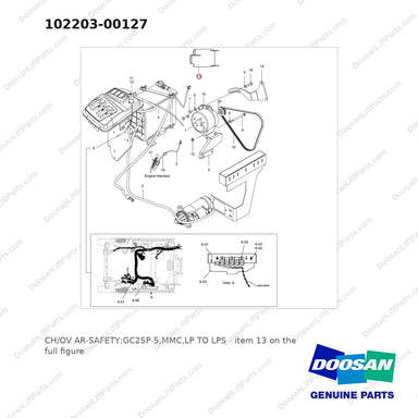102203-00127 CH/OV AR-SAFETY;GC25P-5,MMC,LP TO LPS - full parts diagram, item 13 marked - genuine Doosan / Bobcat forklift part