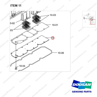 102203-00206 HEAD COVER GP - parts diagram, item 11 shown - genuine Doosan / Bobcat forklift part