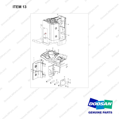102301-00745 PANEL;GROUP-OUTER - 16.4 - full parts diagram, item 13 marked - genuine Doosan / Bobcat forklift part