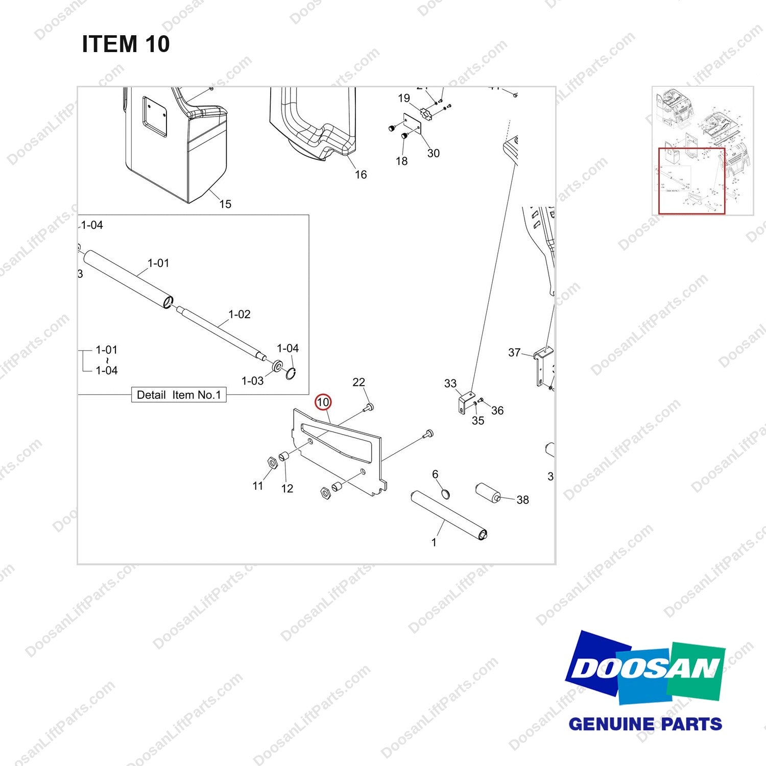 102301-01315 PANEL;GROUP-OUTER 20.5 - parts diagram, item 10 shown - genuine Doosan / Bobcat forklift part