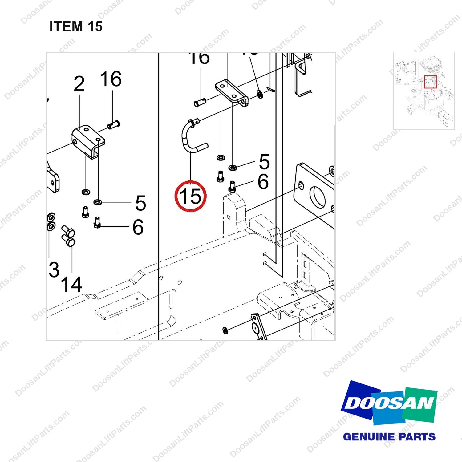 110302-02120 DOOR&COVER;FRAME - parts diagram, item 15 shown - genuine Doosan / Bobcat forklift part