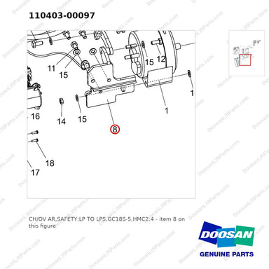 110403-00097 CH/OV AR,SAFETY;LP TO LPS,GC18S-5,HMC2.4 - parts diagram, item 8 shown - genuine Doosan / Bobcat forklift part