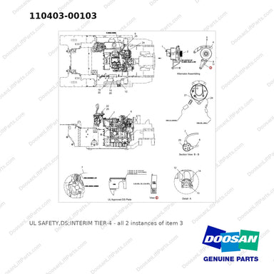 110403-00103 UL SAFETY,DS;INTERIM TIER-4 - full parts diagram, item 3 marked - genuine Doosan / Bobcat forklift part