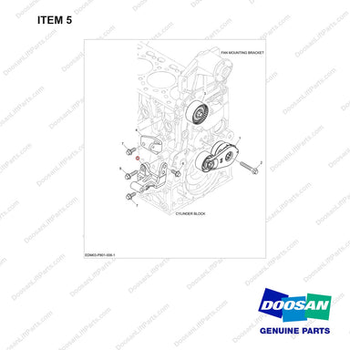 110403-00366 ALTERNATOR MOUNTING - full parts diagram, item 5 marked - genuine Doosan / Bobcat forklift part