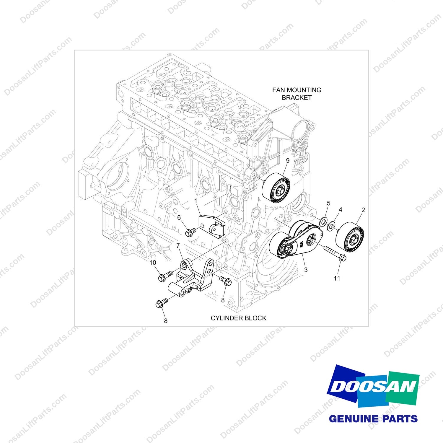 110403-00469 BRACKET,ALTERNATOR MOUNTING;DN03 - full parts diagram - genuine Doosan / Bobcat forklift part