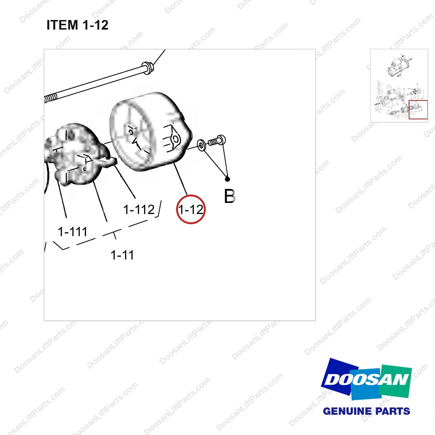 110405-00105 STARTER [COMPONENT PARTS] GP - parts diagram, item 1-12 shown - genuine Doosan / Bobcat forklift part