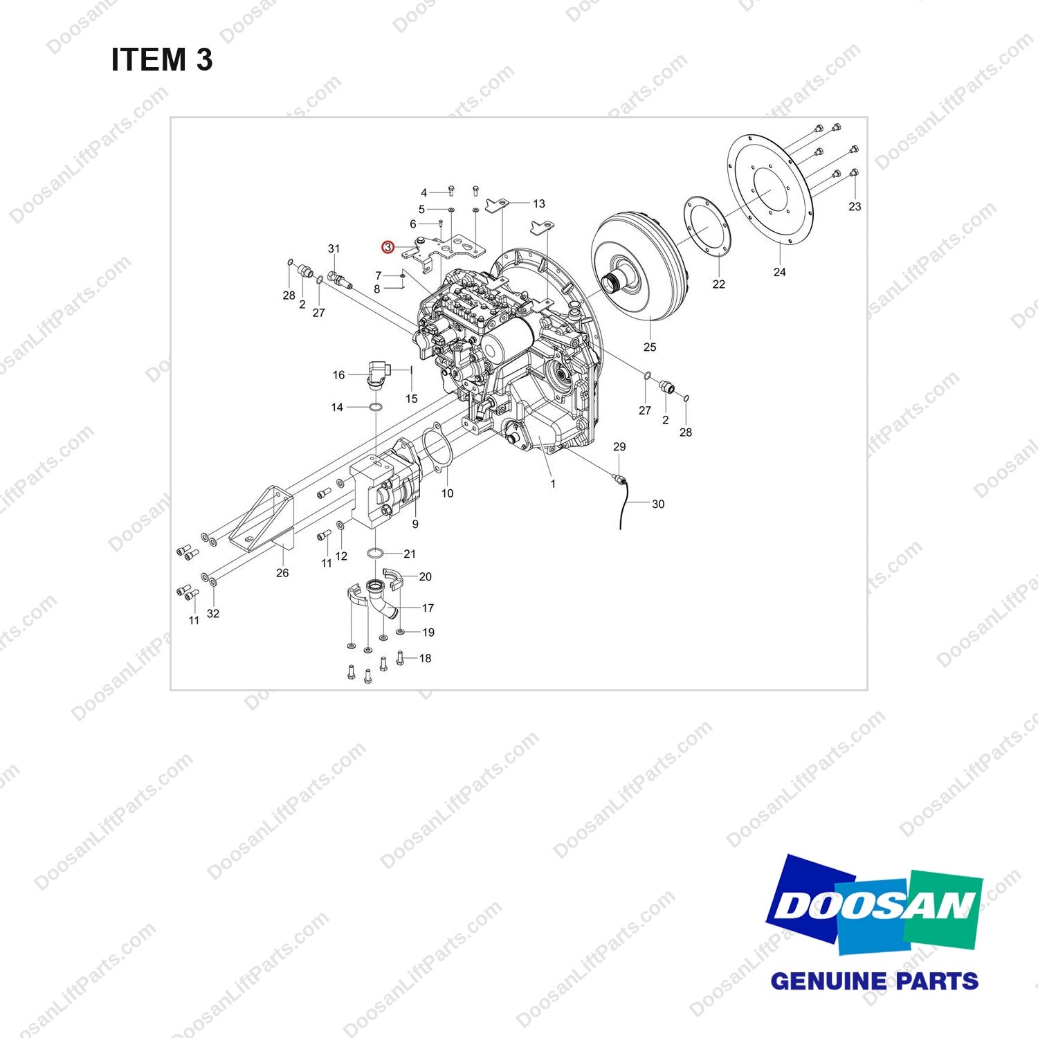 110407-00125 TRANSMISSION GROUP;MODULE,GC45S-9 - full parts diagram, item 3 marked - genuine Doosan / Bobcat forklift part