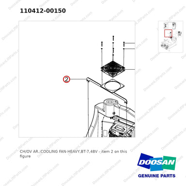 110412-00150 CH/OV AR.;COOLING FAN-HEAVY,BT-7,48V - parts diagram, item 2 shown - genuine Doosan / Bobcat forklift part
