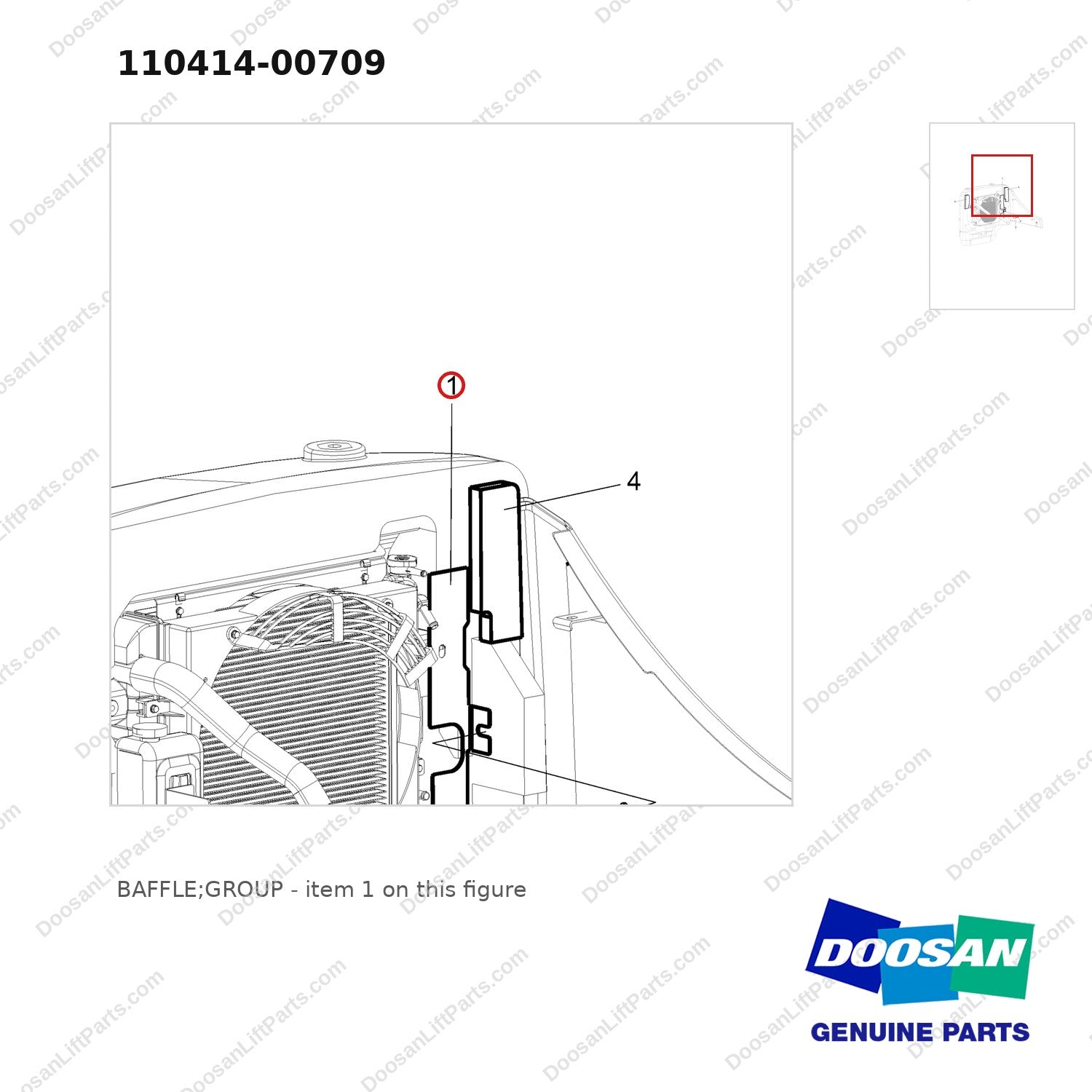 110414-00709 BAFFLE;GROUP - parts diagram, item 1 shown - genuine Doosan / Bobcat forklift part