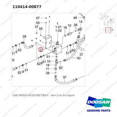 110414-00877 LINE GROUP;MO;DV180;TIER-4 - parts diagram, item 2 shown - genuine Doosan / Bobcat forklift part