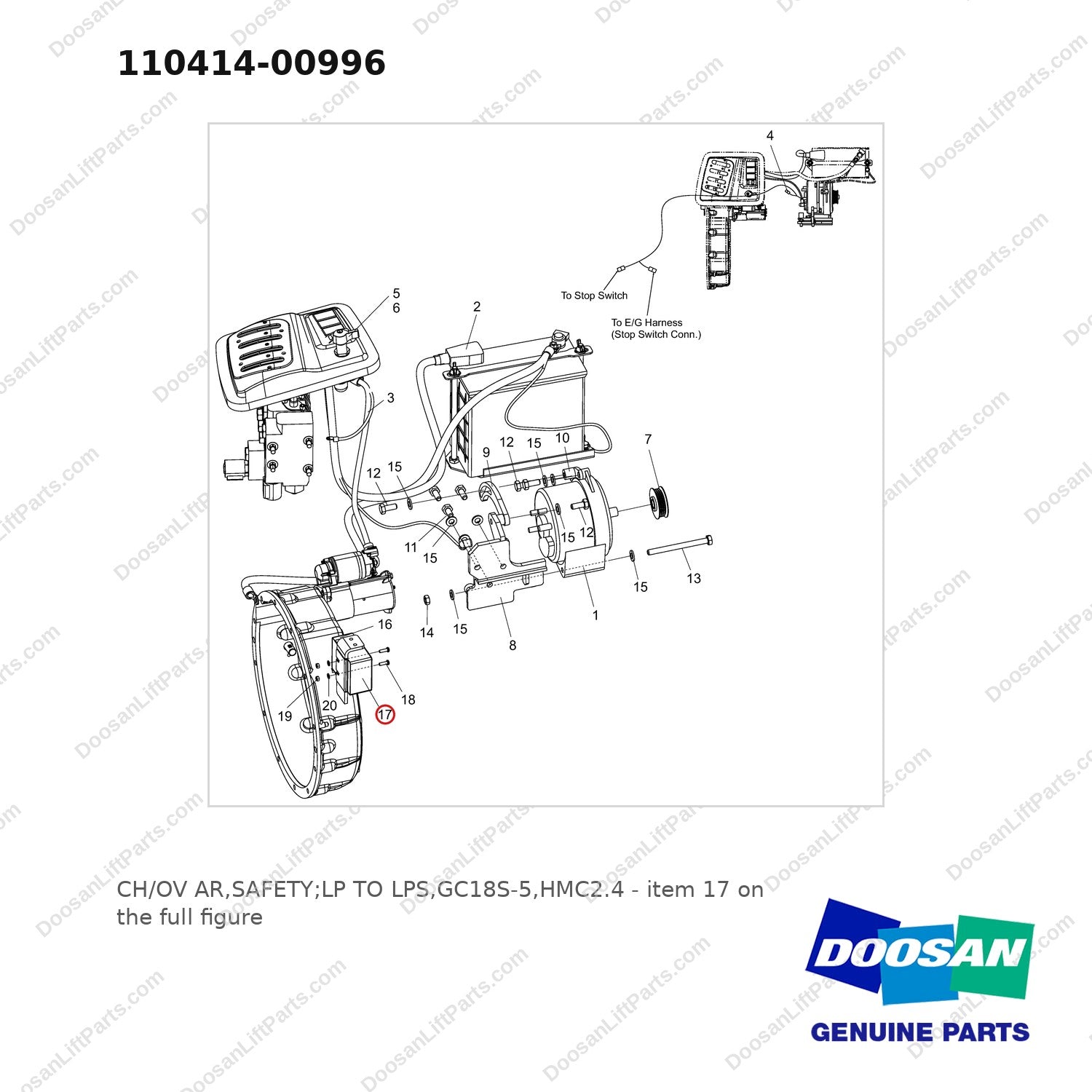 110414-00996 CH/OV AR,SAFETY;LP TO LPS,GC18S-5,HMC2.4 - full parts diagram, item 17 marked - genuine Doosan / Bobcat forklift part
