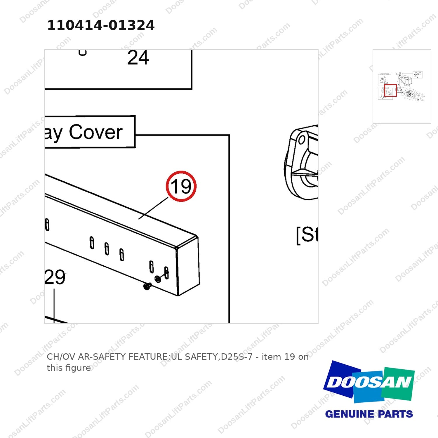 110414-01324 CH/OV AR-SAFETY FEATURE;UL SAFETY,D25S-7 - parts diagram, item 19 shown - genuine Doosan / Bobcat forklift part
