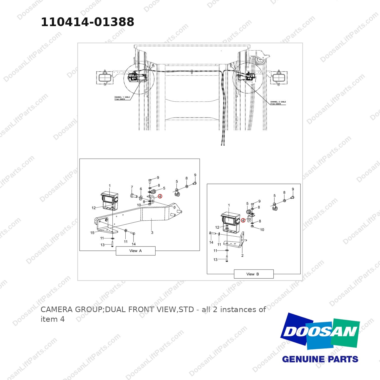 110414-01388 CAMERA GROUP;DUAL FRONT VIEW,STD - full parts diagram, item 4 marked - genuine Doosan / Bobcat forklift part