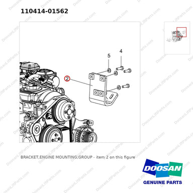 110414-01562 BRACKET,ENGINE MOUNTING;GROUP - parts diagram, item 2 shown - genuine Doosan / Bobcat forklift part