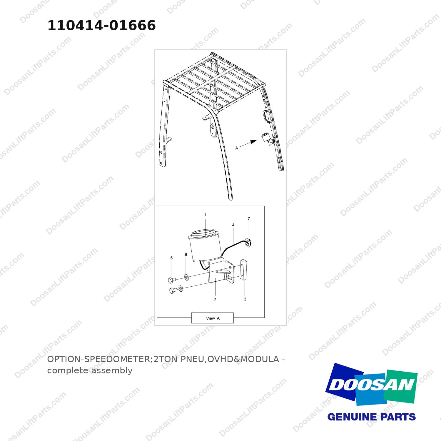 110414-01666 OPTION-SPEEDOMETER;2TON PNEU,OVHD&MODULA - full parts diagram - genuine Doosan / Bobcat forklift part