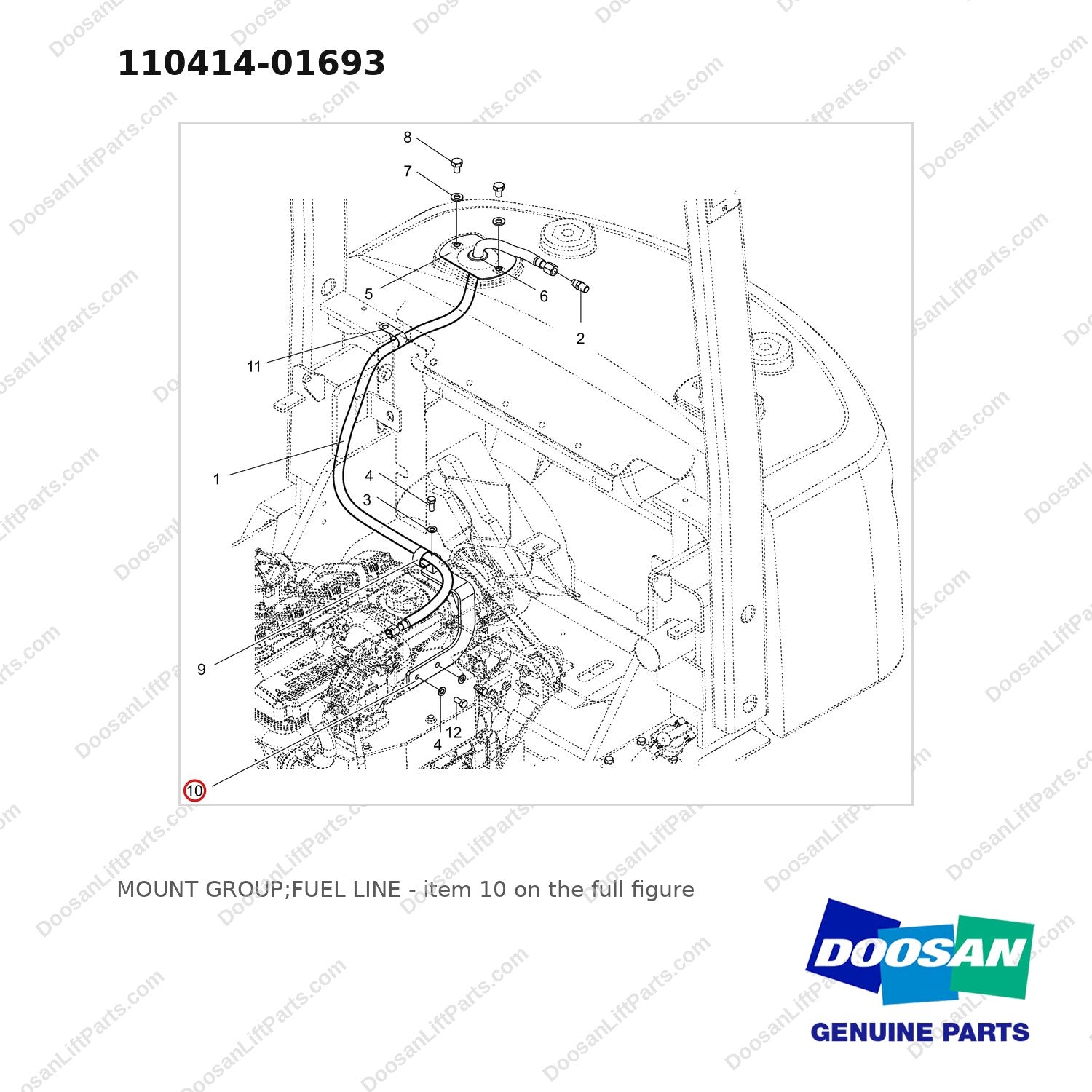 110414-01693 MOUNT GROUP;FUEL LINE - full parts diagram, item 10 marked - genuine Doosan / Bobcat forklift part