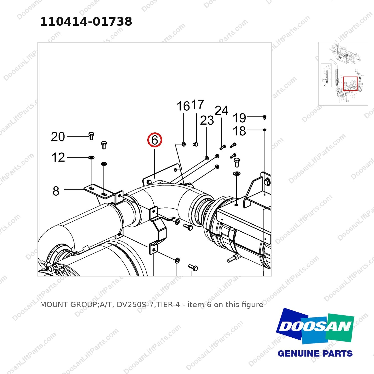 110414-01738 MOUNT GROUP;A/T, DV250S-7,TIER-4 - parts diagram, item 6 shown - genuine Doosan / Bobcat forklift part