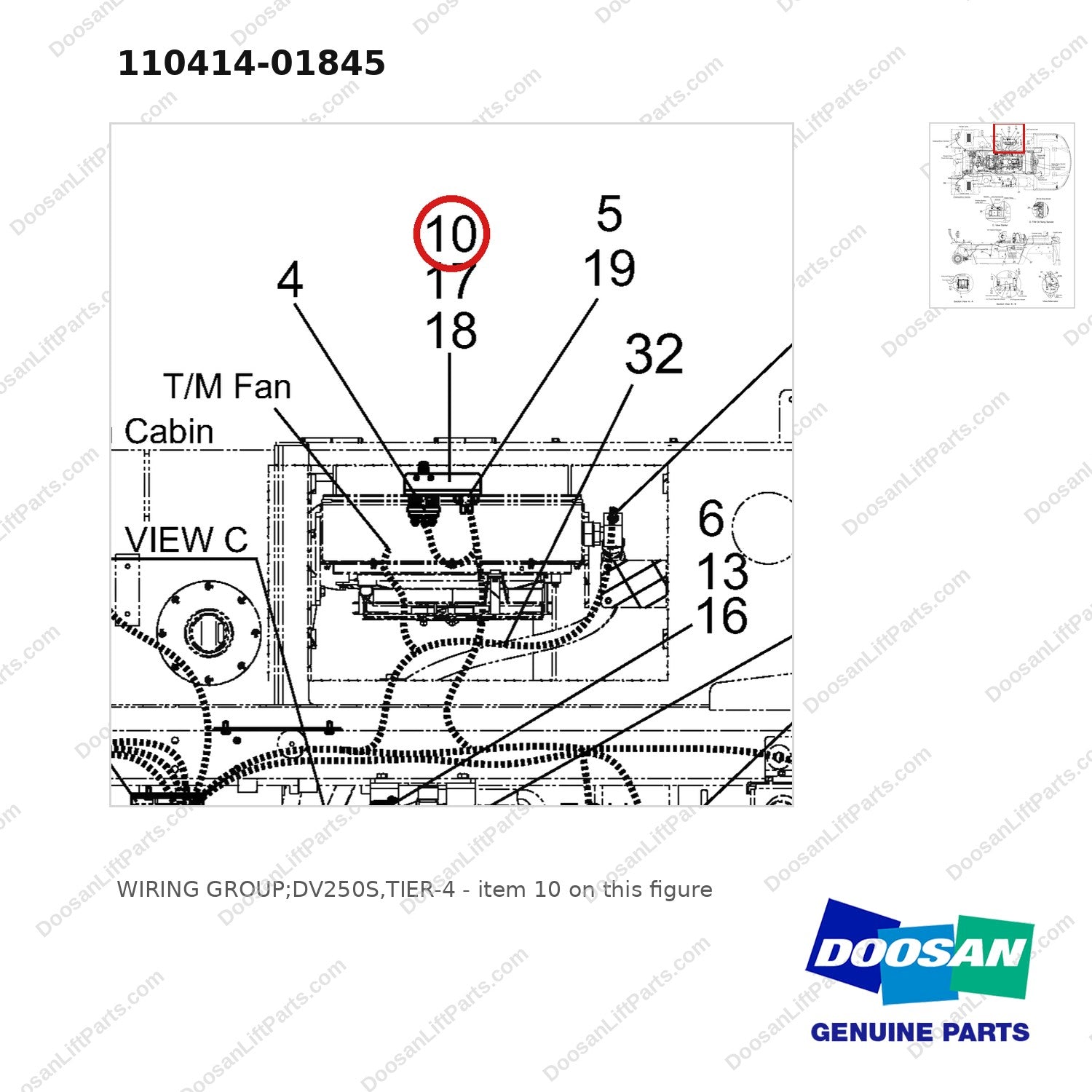 110414-01845 WIRING GROUP;DV250S,TIER-4 - parts diagram, item 10 shown - genuine Doosan / Bobcat forklift part