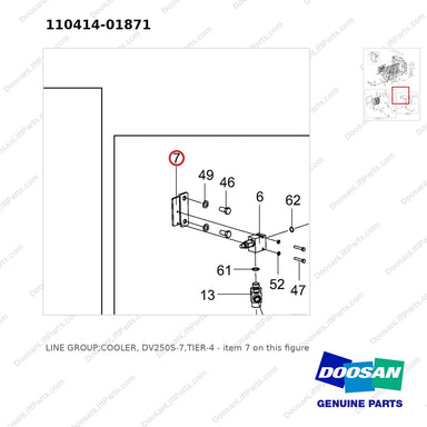 110414-01871 LINE GROUP;COOLER, DV250S-7,TIER-4 - parts diagram, item 7 shown - genuine Doosan / Bobcat forklift part