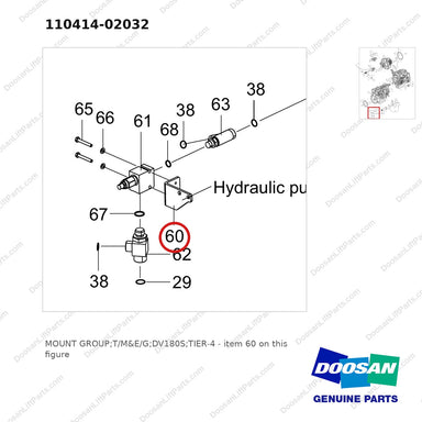 110414-02032 MOUNT GROUP;T/M&E/G;DV180S;TIER-4 - parts diagram, item 60 shown - genuine Doosan / Bobcat forklift part