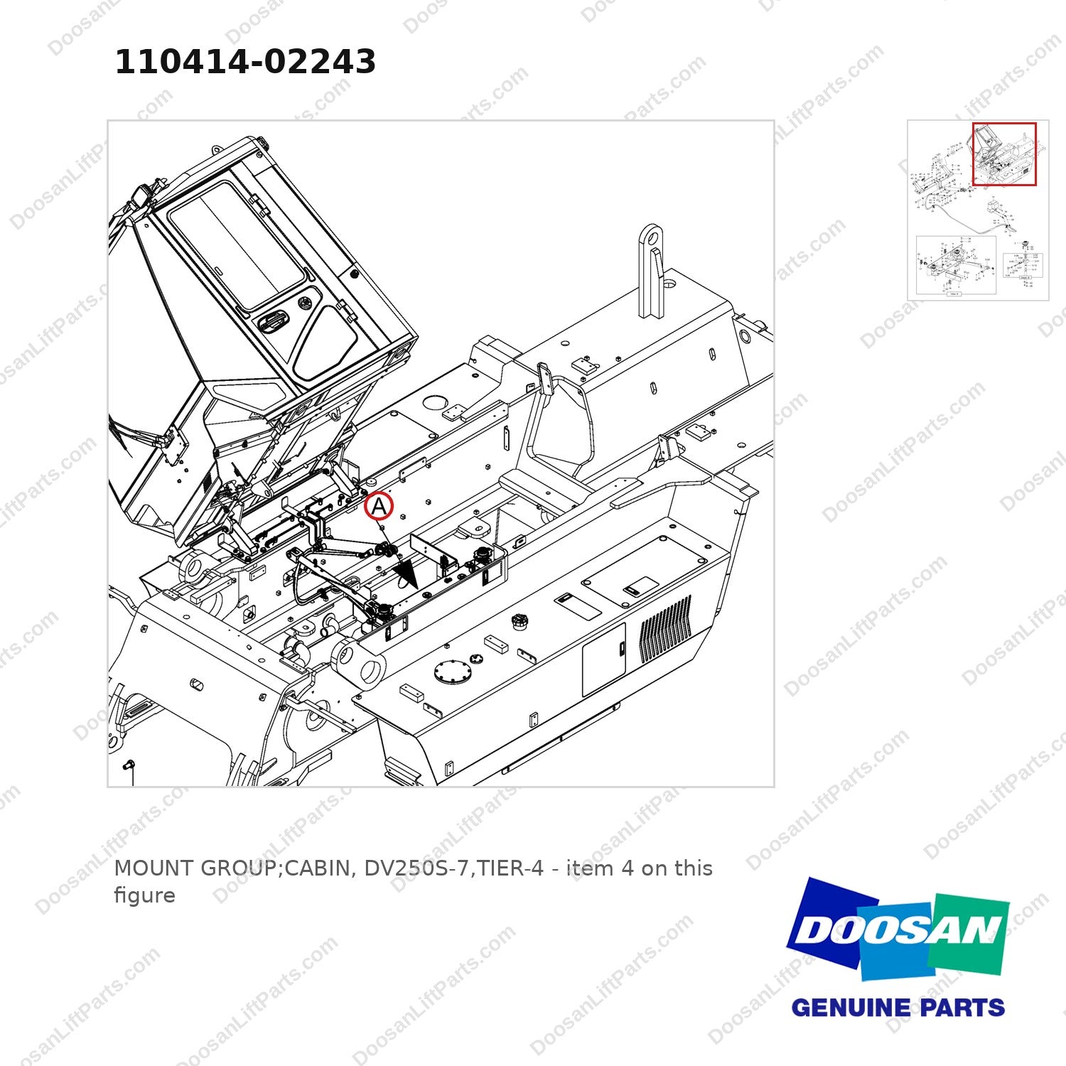 110414-02243 MOUNT GROUP;CABIN, DV250S-7,TIER-4 - parts diagram, item 4 shown - genuine Doosan / Bobcat forklift part