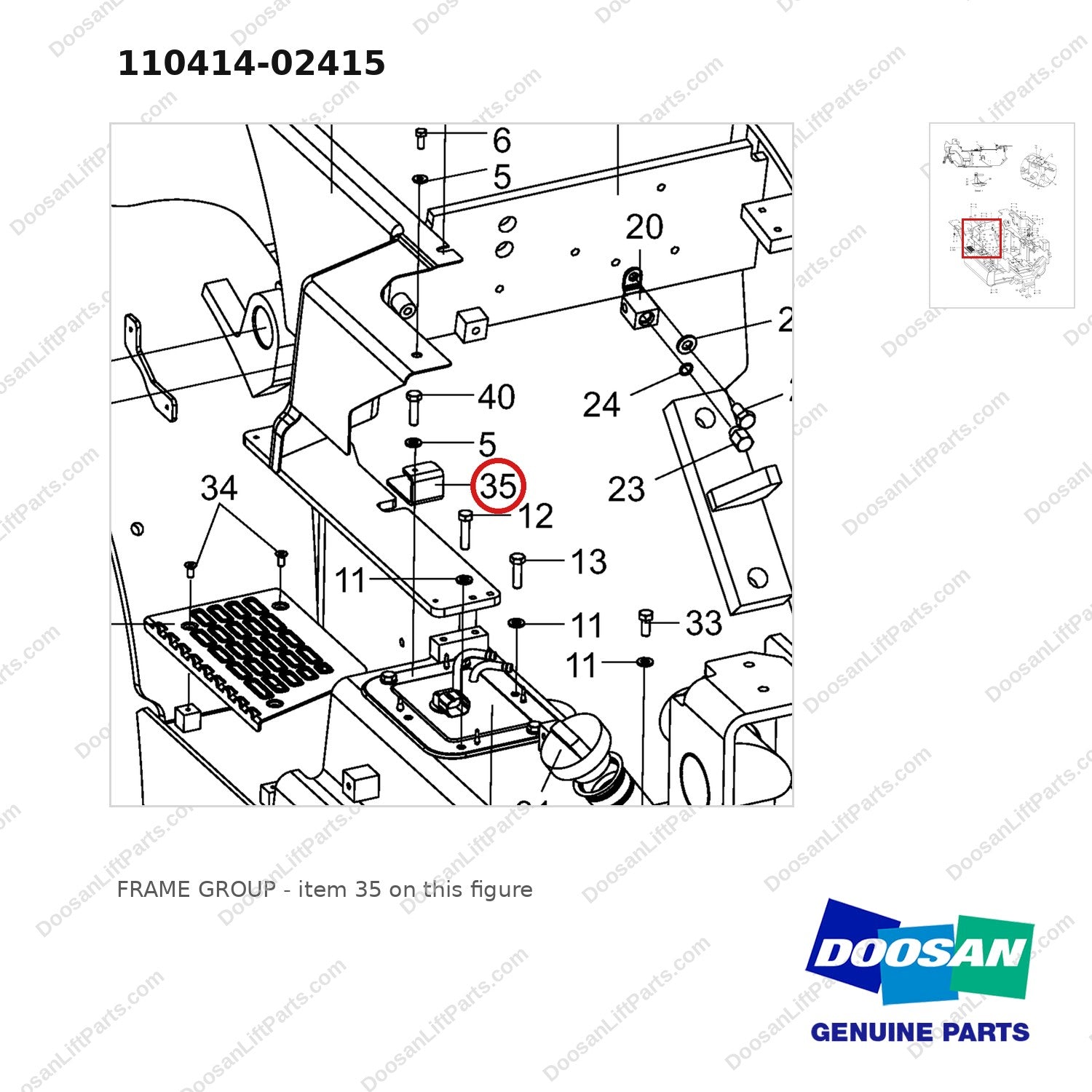 110414-02415 FRAME GROUP - parts diagram, item 35 shown - genuine Doosan / Bobcat forklift part