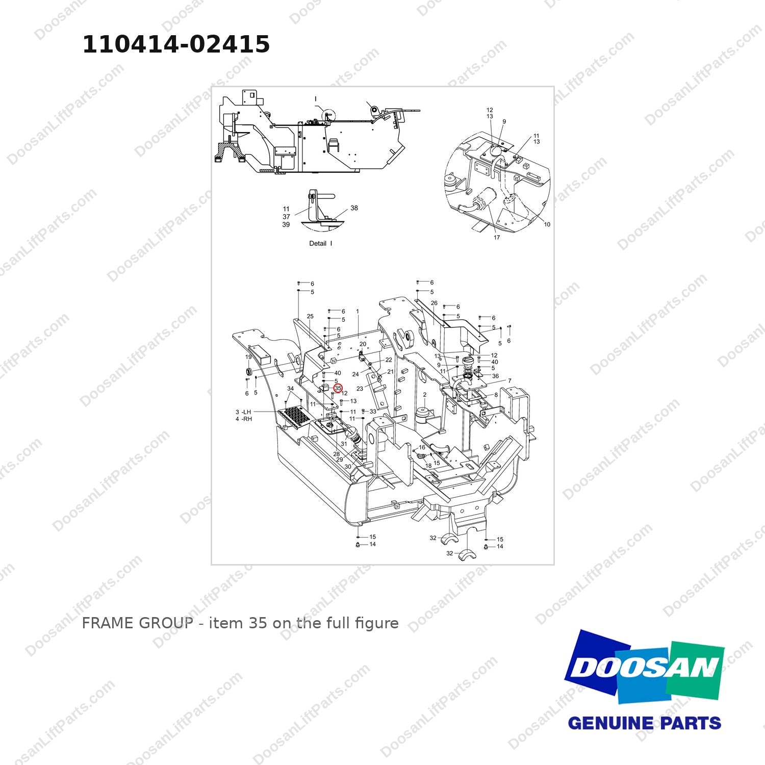 110414-02415 FRAME GROUP - full parts diagram, item 35 marked - genuine Doosan / Bobcat forklift part