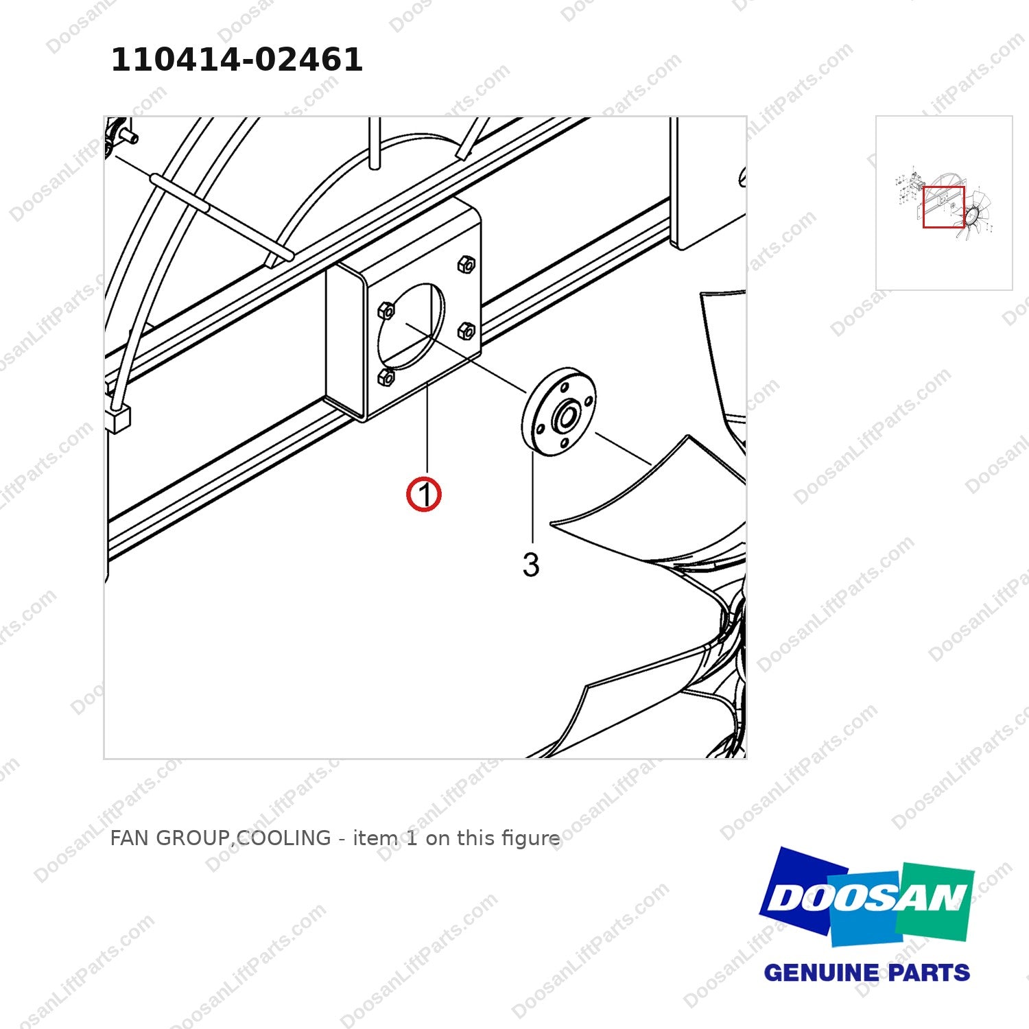 110414-02461 FAN GROUP,COOLING - parts diagram, item 1 shown - genuine Doosan / Bobcat forklift part
